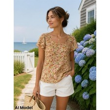 Banana Republic Floral Scoop Neck Flutter Sleeve Top