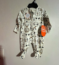 Wonder Nation Organic Cotton Footed Sleeper 2-Way Zip Mitten Cuffs NB Animal