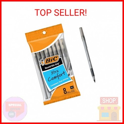 BIC Round Stic Grip Xtra Comfort Black Ballpoint Pens; Medium Point (1.2mm); 8-C