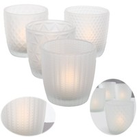 4X Glas Teelicht-Halter Set Weiß Matt Kerzen-GläSer StäNder Windlicht Tisch-Deko