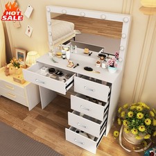 White 11 LED Lights Makeup Desk Mirror Dressing Dresser Table Dresser Vanity Set