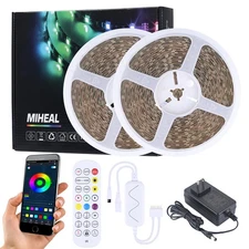 80ft 5050 SMD RGB LED Strip Light Kit, Color Changing White Band Rope Lights ...