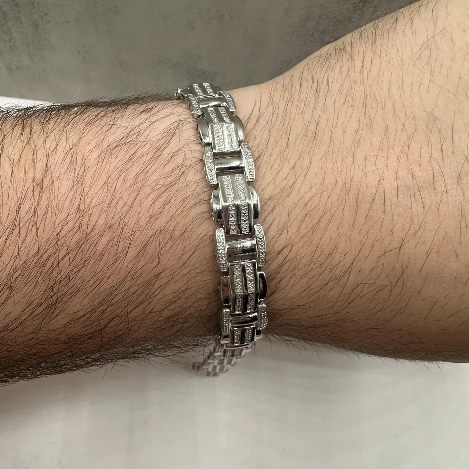 Pulseira de diamante Gent’s em prata esterlina – 0,50 ctw, 8,5 pol, nova - Imagem 4 de 4