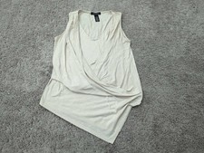 White House Black Market Top Womens XS Beige Draped Asymmetrical Made in USA
