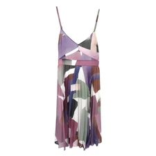 ASOS Mauve Purple White Open Back Spaghetti Strap Pleated Fit & Flare Dress 10