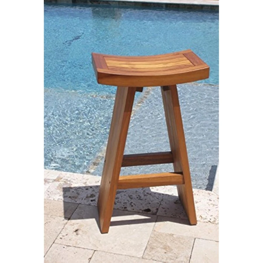 El taburete de bar original de teca asia de 30" de alto Foto 3 de 4