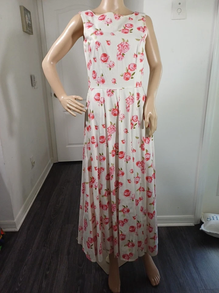 Vestido Laura Ashley De Colección Cottagecore Rosa Floral Midi Sin Mangas Talla 6 Foto 2 de 4