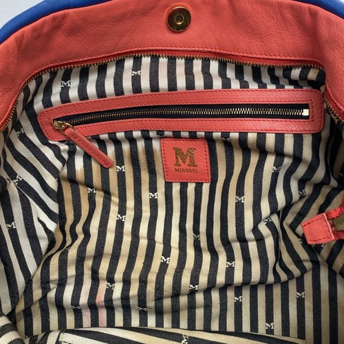 Bolso de Mano Missoni Grande de Cuero Azul Real y Mandarina Correa Extraíble Y2K - Imagen 13 de 14