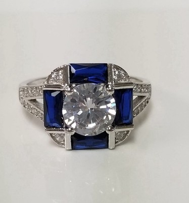 Stauer Ring Sterlingsilber 925 blau & weiß Saphir perfekte Romantik Größe 7