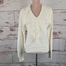 Vintage Herman Geist 100% Cotton Sweater Lace Overlay Cream Size Medium