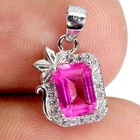 925 Sterling Silver Pendant Octagon Pink Topaz 7x5mm Natural Gemstone Jewelry