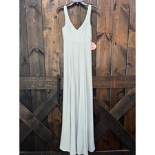 NWT Mumu Jenn Maxi Dress XXS Silver Sage Crisp Bridesmaid Gown V-neck Formal