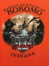 2005 Harley Davidson Kokomo Indiana orange 2 side T-Shirt Men's XL made in USA