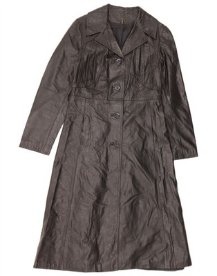 Vintage Damen Ledermantel UK 10 Small Schwarz Leder AW01