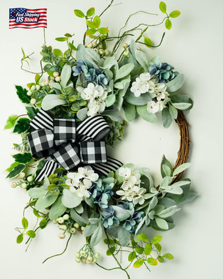 WREATHOME Wreaths for Front Door Year Round, 20In Green Farmhouse Artificial Lam