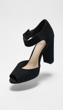 Vince Camuto Black Suede Peep Toe Block Heel ...