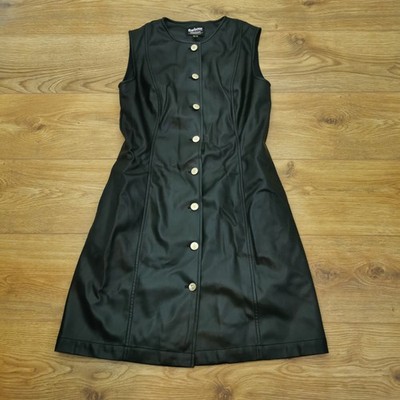 Barbour International Morini Kleid Damen 10 UK schwarz Mini Kunstleder Knopf