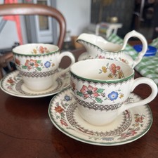 SPODE-Porzellan: Zwei englische Mokkatassen mit Untertassen und Milchkännchen 