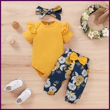 Newborn Baby Girls Clothing Set Infants Girl Short Sleeve Bodysuit Floral Pants
