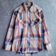 Vintage WRANGLER Cowboy Cut Plaid Shirt Size 17 x 34 X-Long Tails Pearl Snap