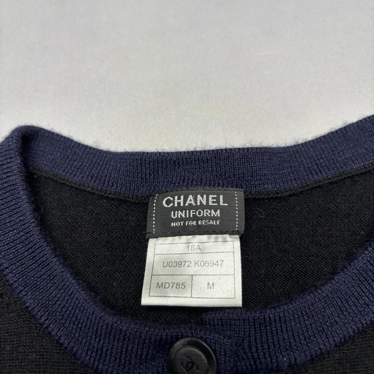 Chanel Uniform Wool Cardigan Sweater Women's Medium CC Button