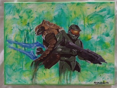 Halo Arby & Chief | | Acrylic Painting | 9'' x 12'' Canvas
