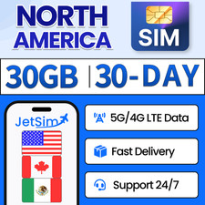 USA Canada Mexico SIM Card - 30GB High-Speed, 30 Day JetSim Travel SIM Card