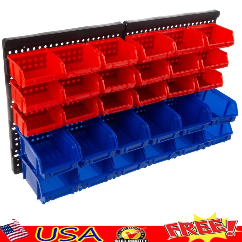 30 Compartment Wall Mount Storage Organizer Bins Home Garage Office Crafts New