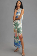 New Anthropologie Farm Rio Graphic Mesh Midi Dress sz L