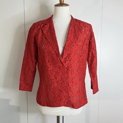 Erin by Erin London Red Floral Lace Blazer Jacket Women's Size Medium One Button