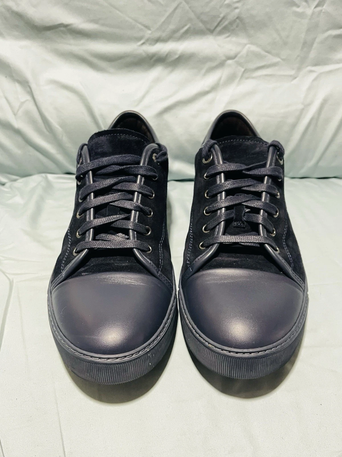 Lanvin — Lanvin Men's Black Cap Toe Leather Suede Lace Up Casual Sneakers Size 10