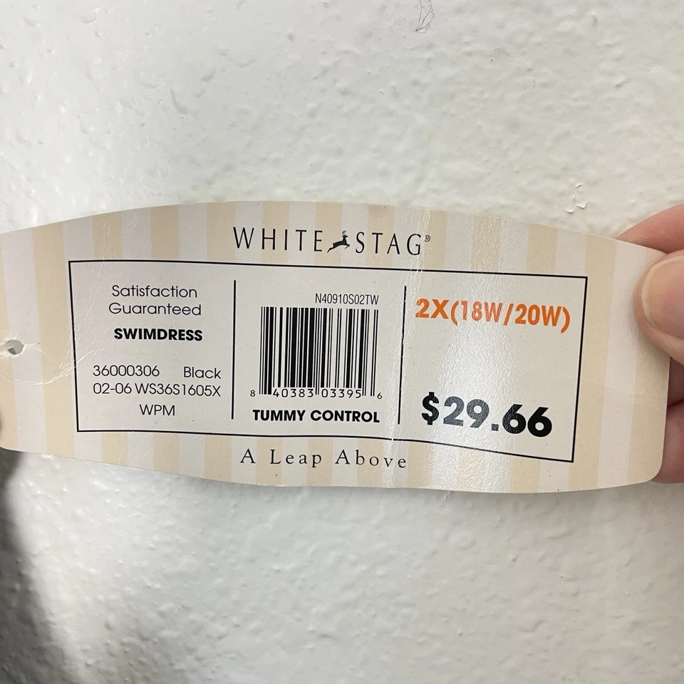 BLANCO CIERVO Negro Blanco Vestido de Baño Traje de Baño 2X 18W/20W Control Abdomen NUEVO Foto 3 de 4
