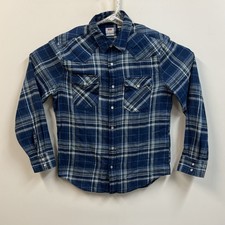 Levis Mens Shirt Blue Medium Flannel Pearl Snap Plaid Western Cotton
