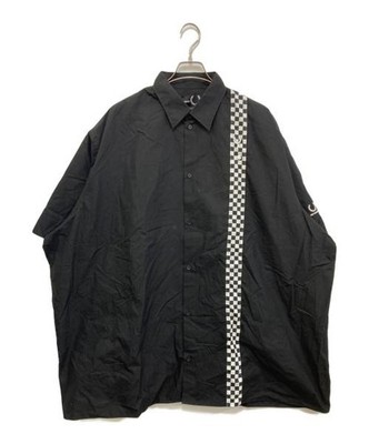 FRED PERRY x RAF SIMONS Mens Black Big Short Sleeve Shirt L 35in Casual