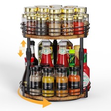 Lazy-Susan-Organizer-Spice-Rack, 2-Tier Rotating Spice Organizer For Kitchen-...