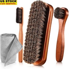 Shoe Shine Brush Set Horsehair Cleaning Brushes Microfiber Cloth Shoe Care Kit
