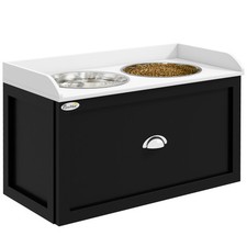 Elevated Dog Bowls Raised Pet Feeding Station w/ 2 Bowls Drawer, White and Black