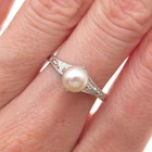 925 Sterling Silver Antique Art Deco Real Akoya Pearl Ring Size 7.25