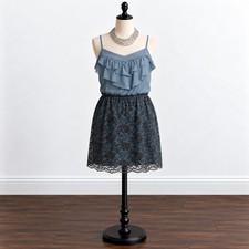 Xhiliration Blue Lace Ruffle Dress Sleeveless Fit Flare Boho XS