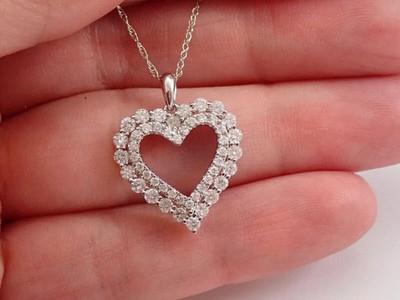 2Ct Round-Cut Lab Created Heart Shape Pendant 14k White Gold Plated Free Chain
