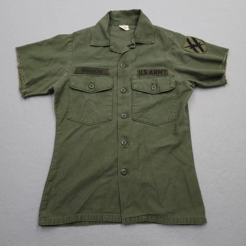 VTG Military Shirt Mens 14.5 Green OG 107 Sateen Utility Army USA Vietnam 1970s