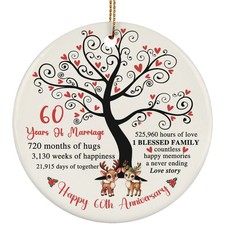 60 Years Love Story Ornament Happy 60th Anniversary Cute Reindeer Christmas Gift