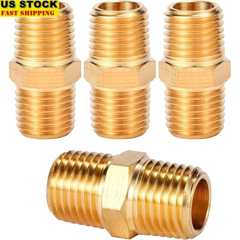 4 Pcs Brass Hex Nipple 1/4 NPT Male Pipe Adapter Fitting Durable Connector New