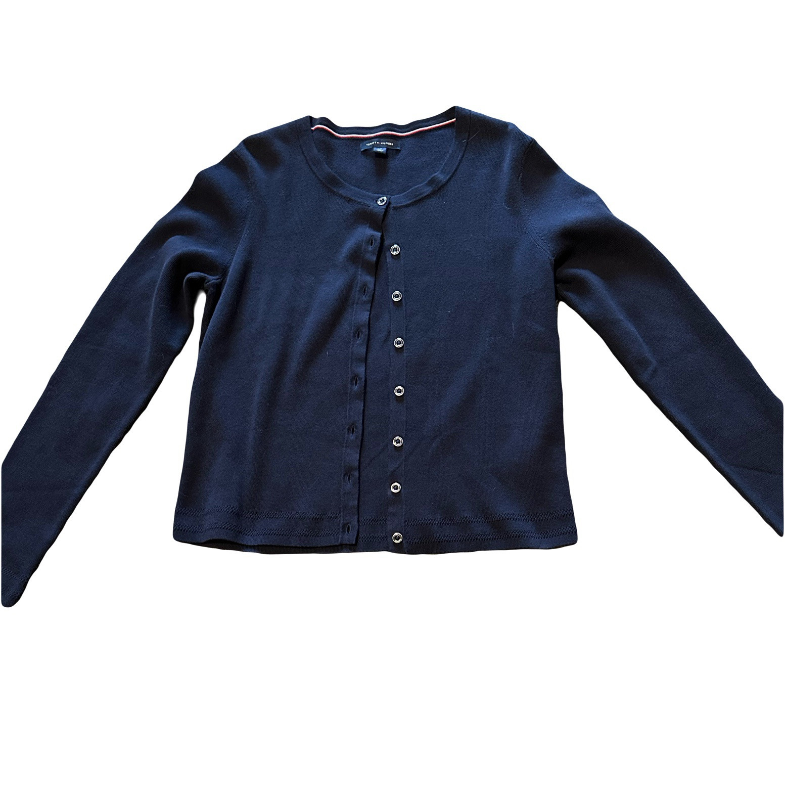 Tommy Hilfiger Navy Cotton Womens Cardigan with Eyelet Detail Size Large