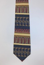 Aquascutum Of London Tie Silk Geometric Abstract Blue Burgundy Gold Made In USA