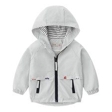 Baby Boys Grey Hooded Jacket Toddler Long Sleeve Spring Lightweight Windbreak...