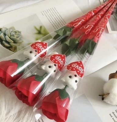 Single Rose duftende Seife Blume Teddybär - Valentinstag romantisches Geschenk