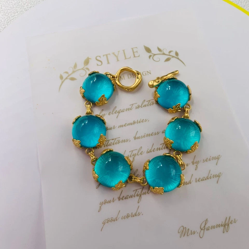 Conjunto de regalo para mujer y mujer collar pendientes piedra azul oro conjunto de joyas Foto 2 de 4