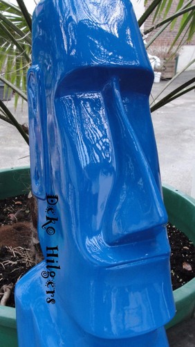 Moai Figur Kopf Rapa Nui Tiki Moderne Kunst Deko Büste Osterinsel Blau Hochglanz - Picture 2 of 5