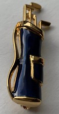 Vintage Carolee Gold Tone Blue Enamel Golf Bag and Golf Clubs Brooch Pin Lapel